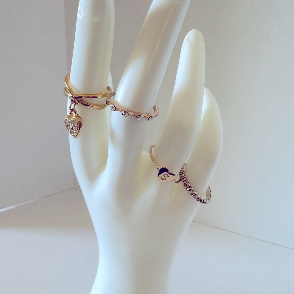 Gold tone boho ring set all different sizes layering rings 4 total